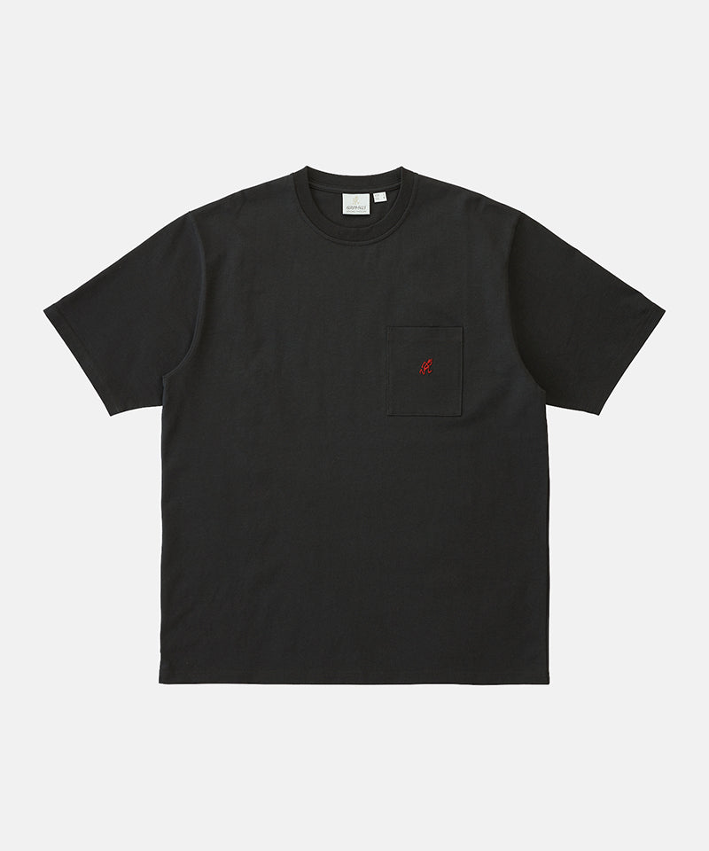 Gramicci vintage black One Point Tee with a small running man graphic against a light-tone background.