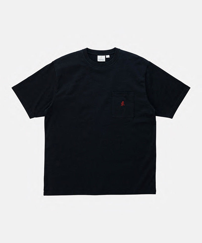 Gramicci vintage black One Point Tee with a small running man graphic against a light-tone background.