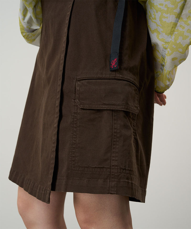 Brown Gramicci skirt worn by a model on a light tone background