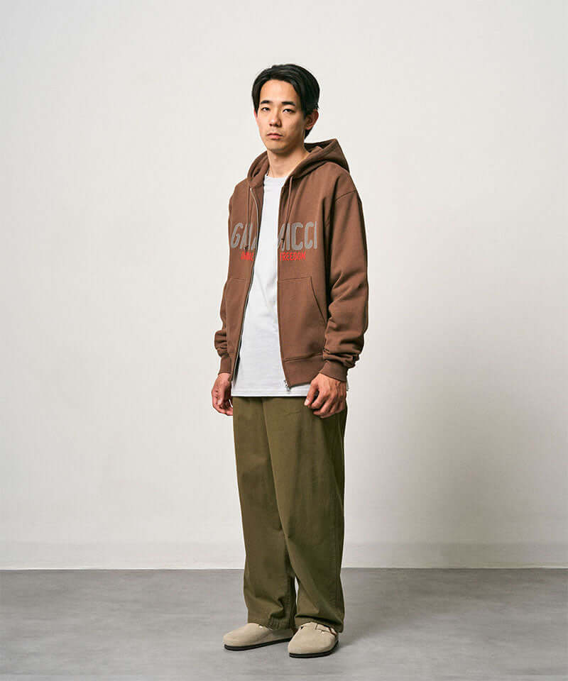 Gramicci Spell Out Zip Hooded Sweatshirt Color: BROWN