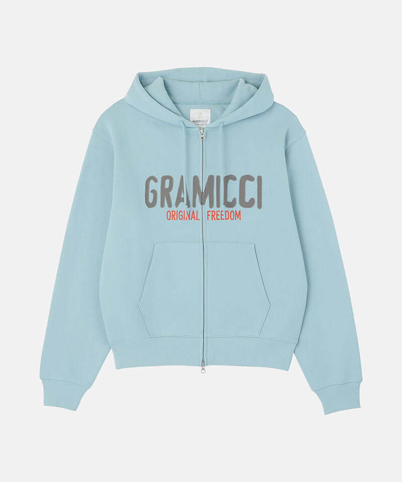 Gramicci Spell Out Zip Hooded Sweatshirt Color: STONE BLUE