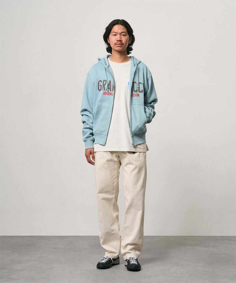 Gramicci Spell Out Zip Hooded Sweatshirt Color: STONE BLUE