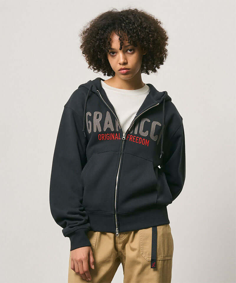 Gramicci Spell Out Zip Hooded Sweatshirt Color: VINTAGE BLACK