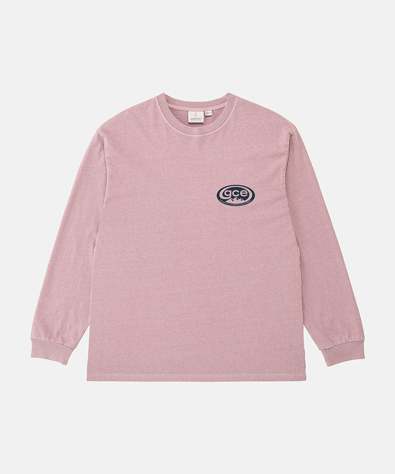 Gramicci lilac pigment GCE Long Sleeve Tee Pigment Dyed against a light-tone background.