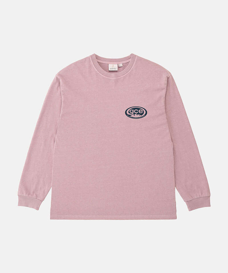 Gramicci lilac pigment GCE Long Sleeve Tee Pigment Dyed against a light-tone background.