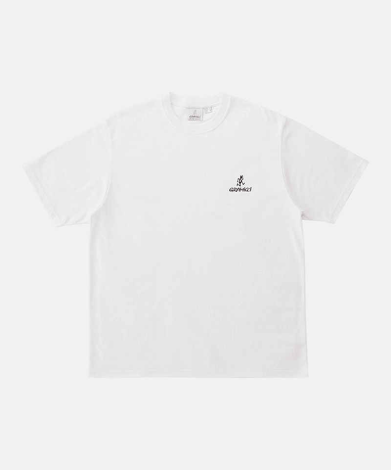 Gramicci white One Point Logo Tee with a graphic against a light-tone background.