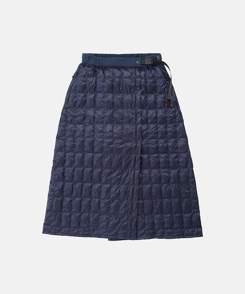 Indigo Gramicci G-Zero Primaloft Skirt against a light-tone background.