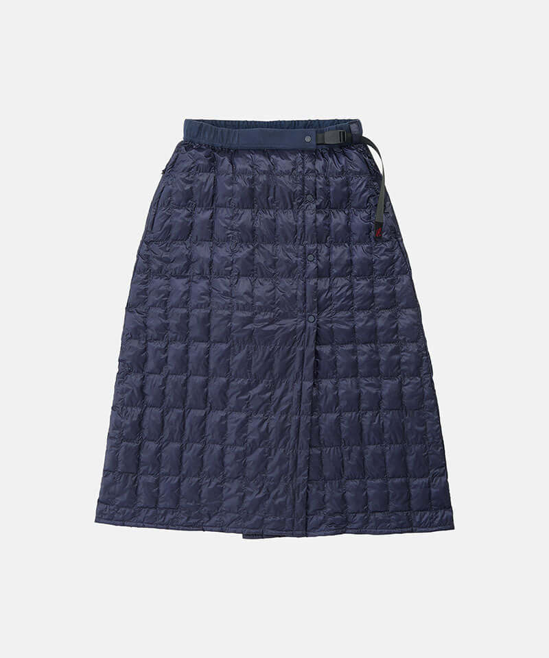 Indigo Gramicci G-Zero Primaloft Skirt against a light-tone background.