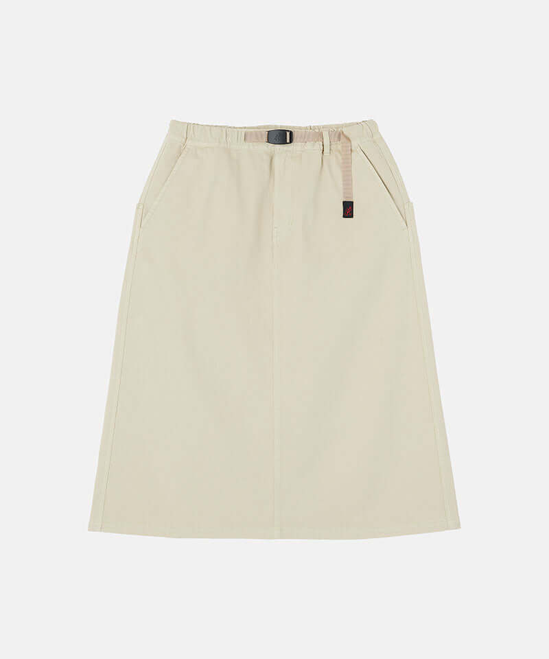 Sand colored Gramicci Venture Skirt against a light-tone background.