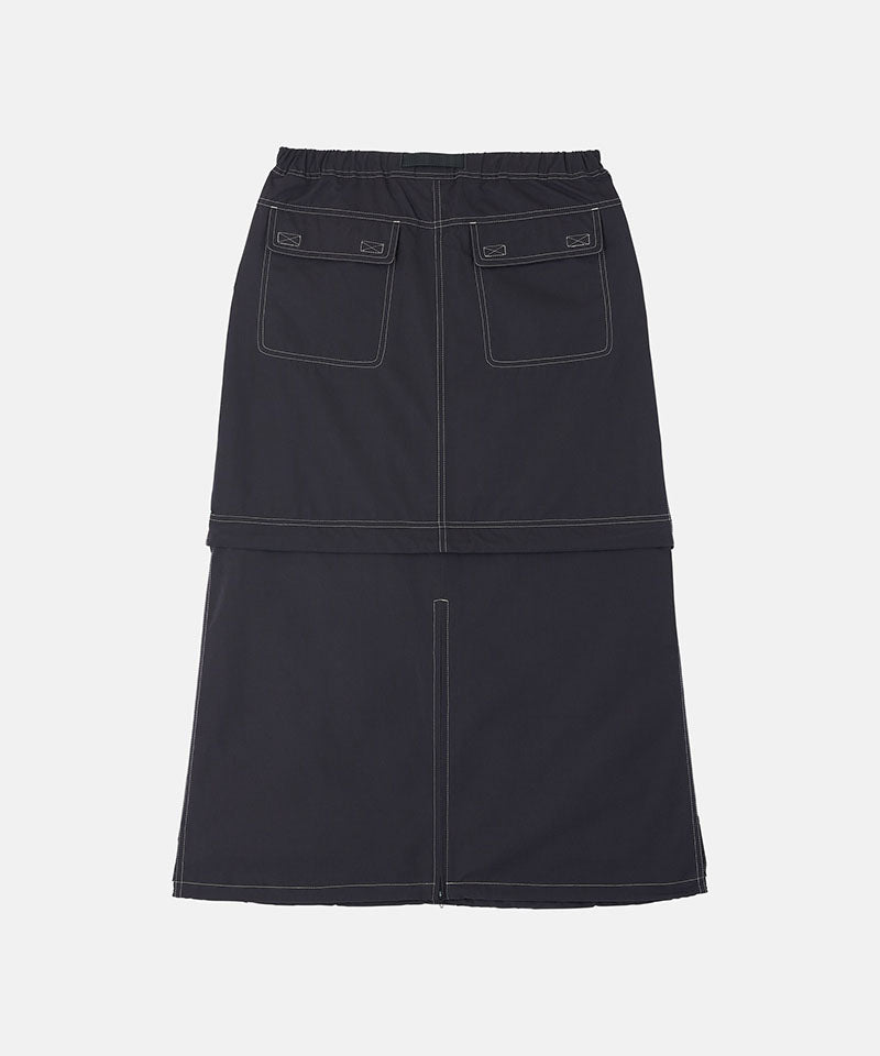 Back view of a black women's Gramicci WR Convertible Skirt against a light-tone background.