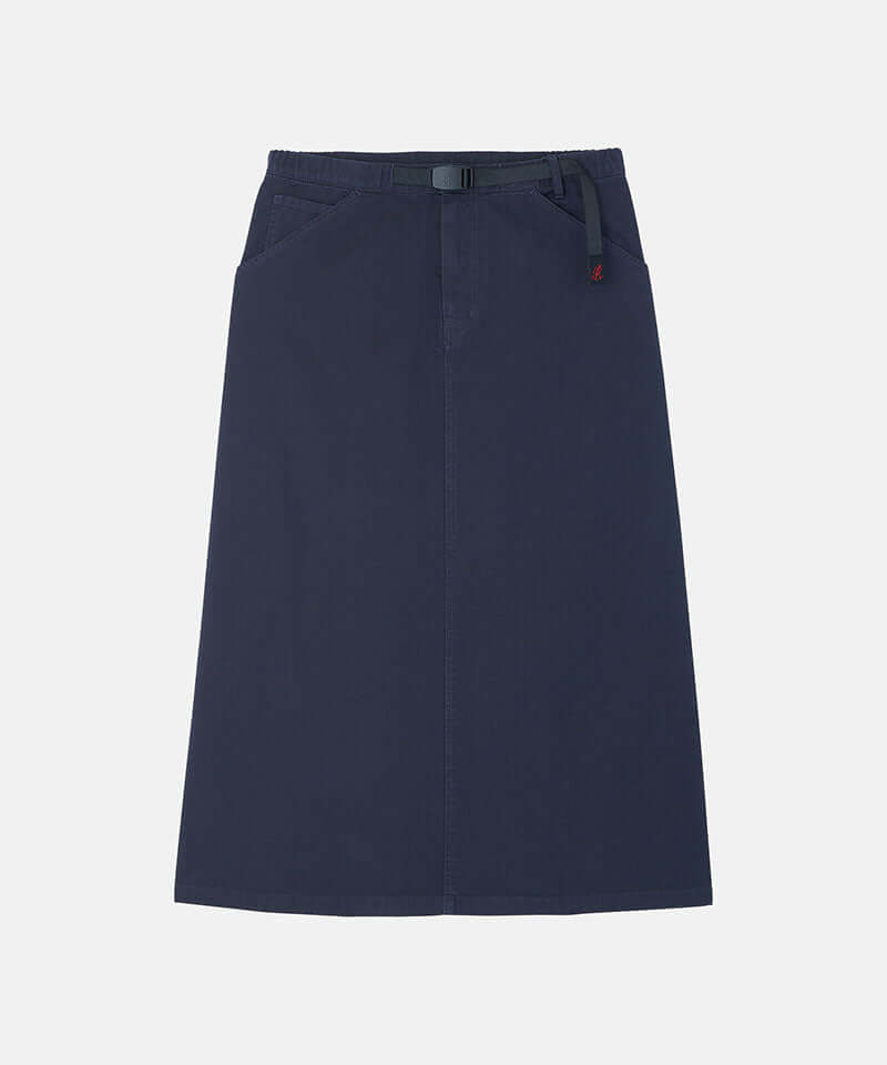 Double navy Gramicci 5-Pocket Skirt against a light-tone background.