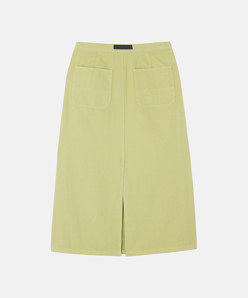 Back view of a elm pigment colored Gramicci 5-Pocket Skirt against a light-tone background.