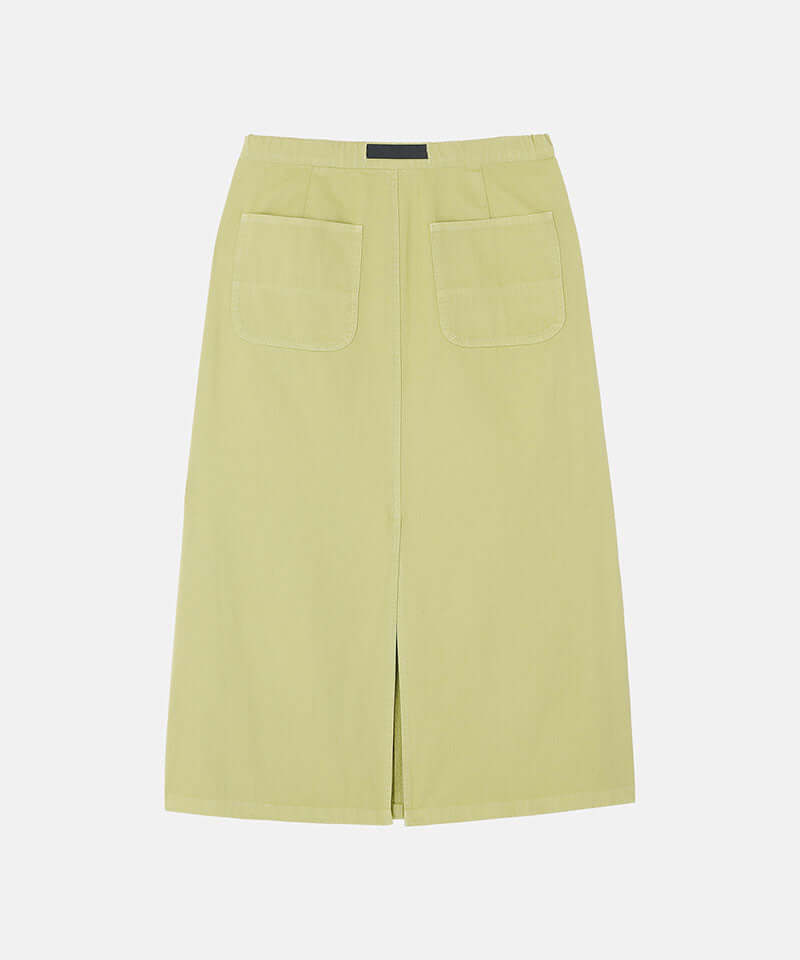 Back view of a elm pigment colored Gramicci 5-Pocket Skirt against a light-tone background.