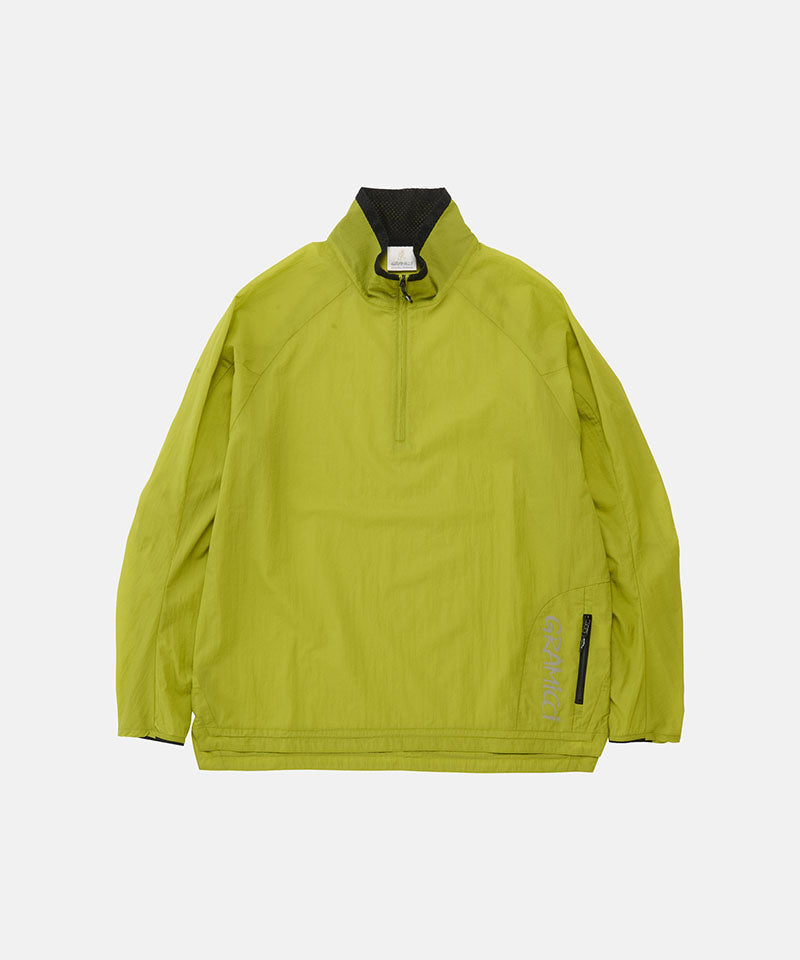 Gramicci kiwi Gramicci Ultra-Light Packable Jacket with grey and green graphic against a light-tone background.