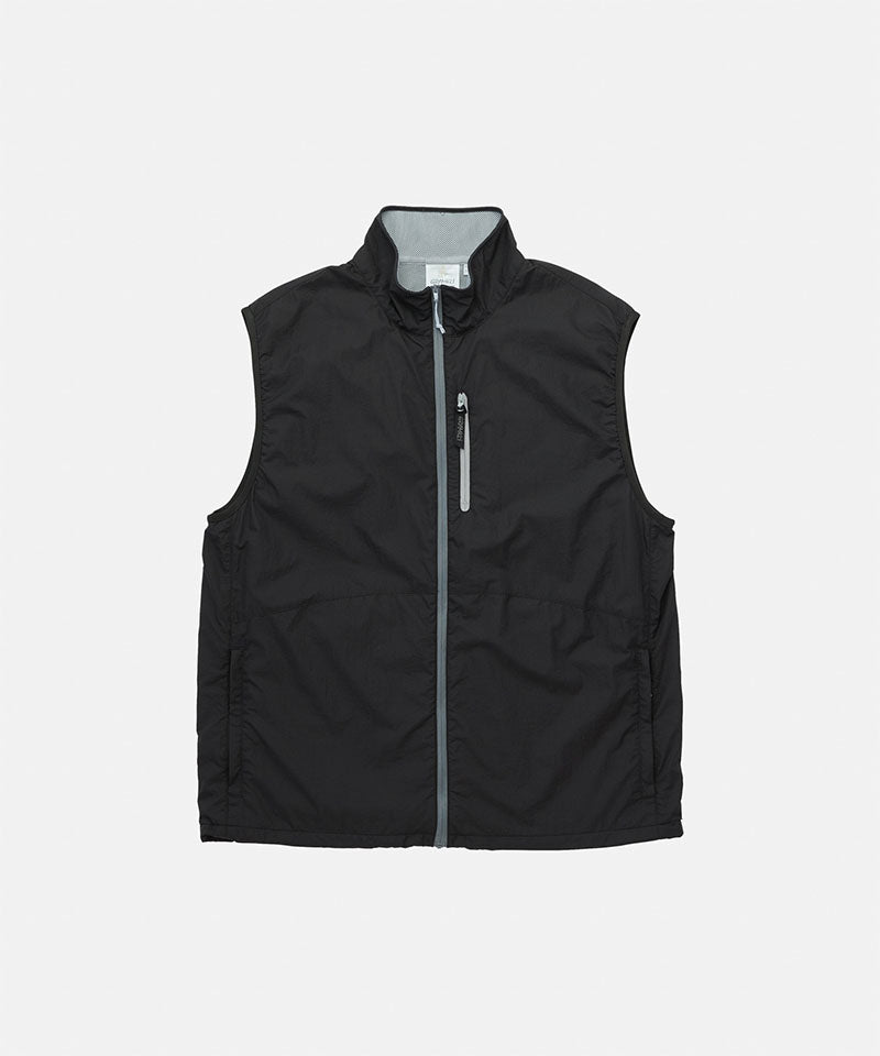 Black vest with a zipper on a white background