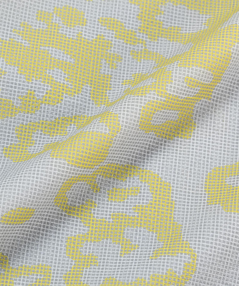 Grey fabric with a yellow pattern