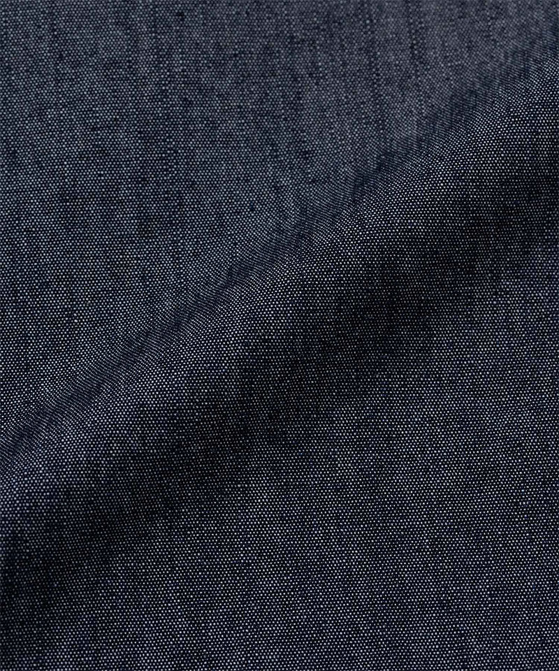 Gramicci navy colored Japanese Chambray Rock Slide Pants fabric swatch.