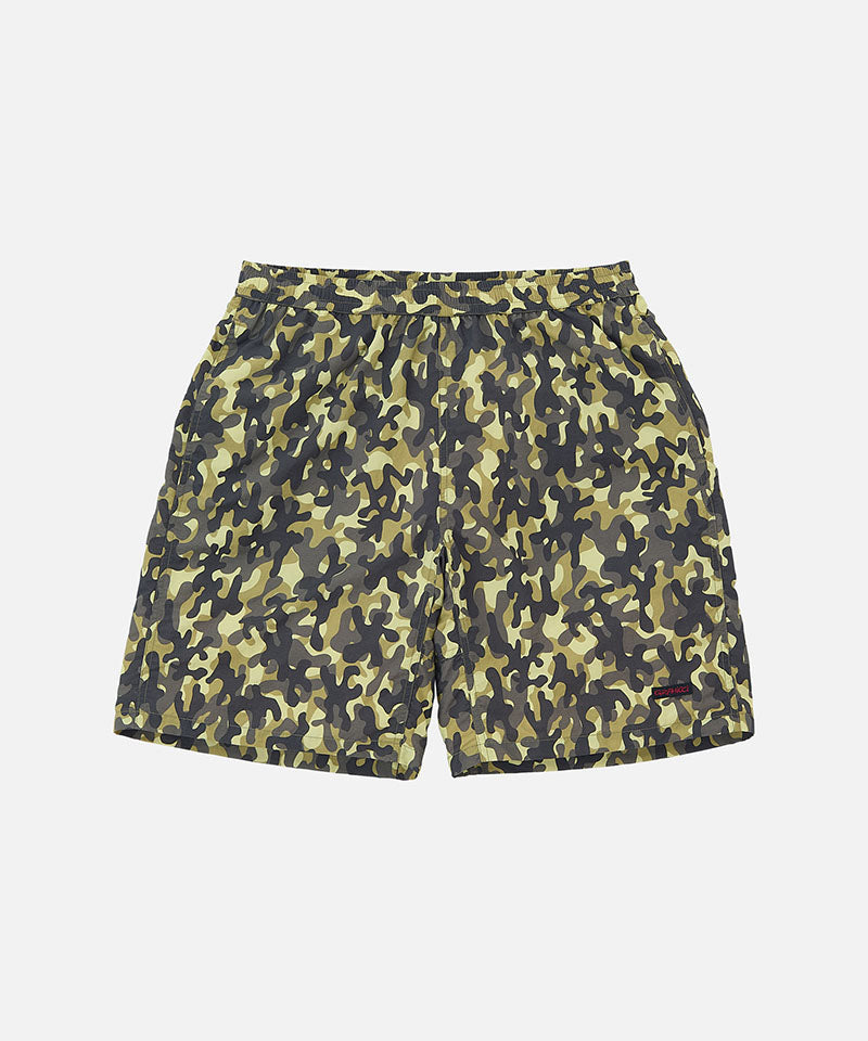 Camouflage shorts on a light gray background