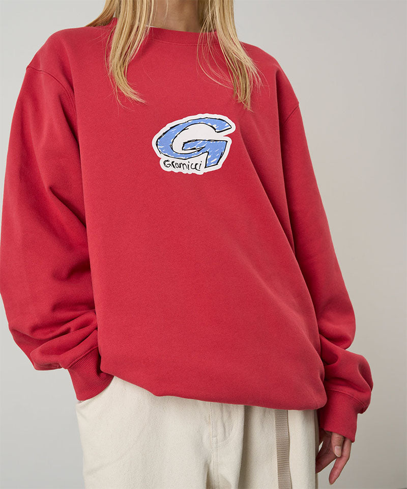 Red sweatshirt with a logo on a plain background