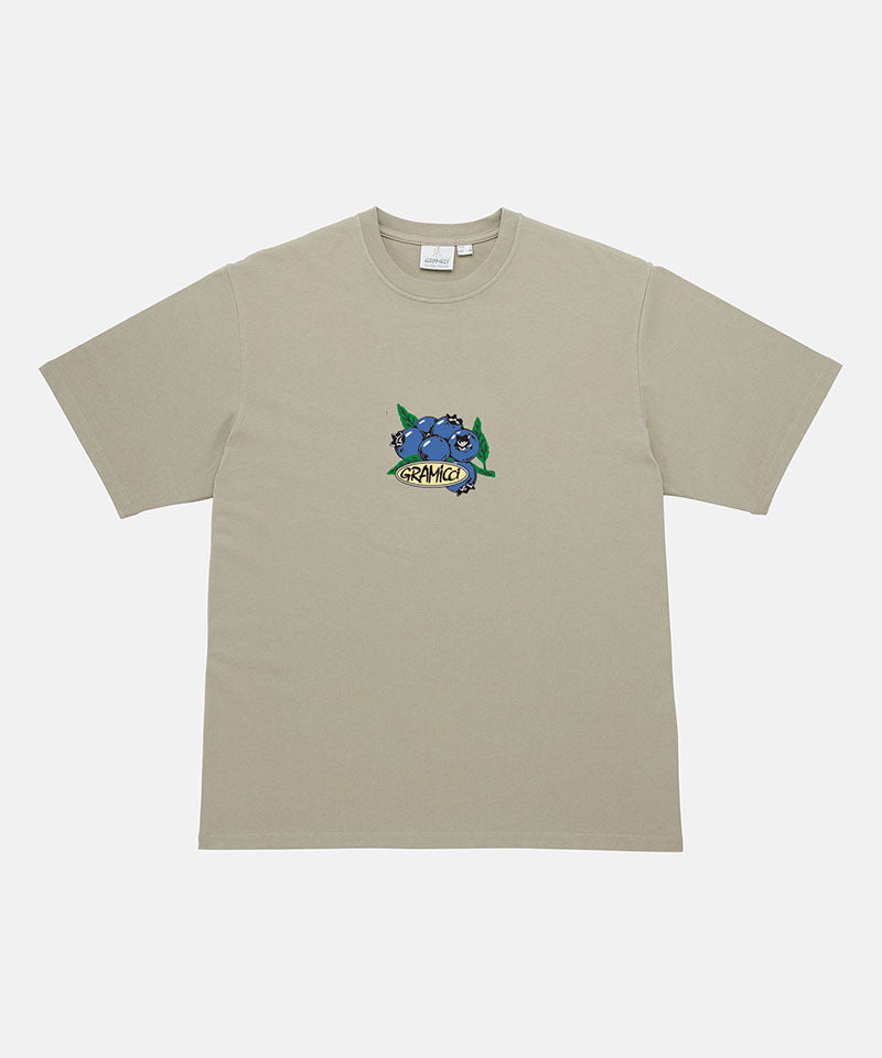 Gramicci beige Blueberry Tee featuring a blueberry graphic against a light tone background.