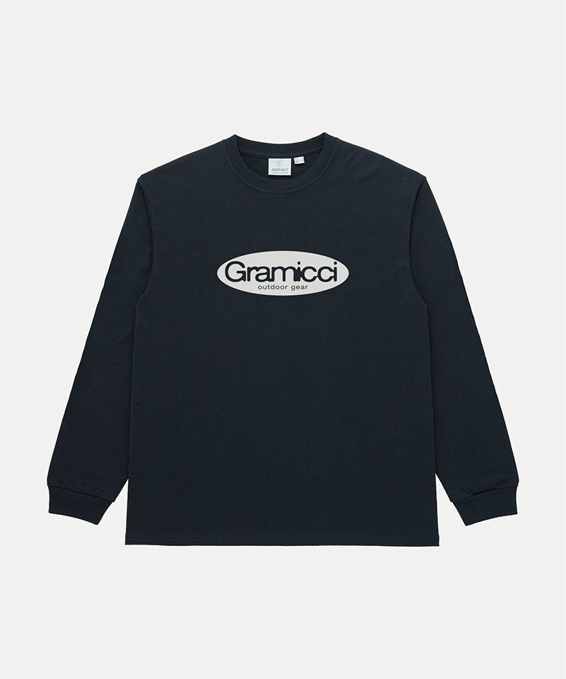Gramicci vintage black Gramicci Outdoor Gear L/S Tee with a light beige graphic against a light-tone background.