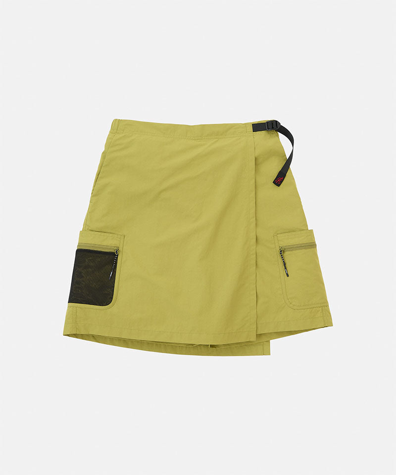 Gramicci Guide Skort in field green with a black belt against a light-tone background.