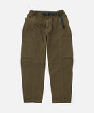 Bark pigment colored Gramicci Woman's Voyager Pants with a belt against a light-tone background.