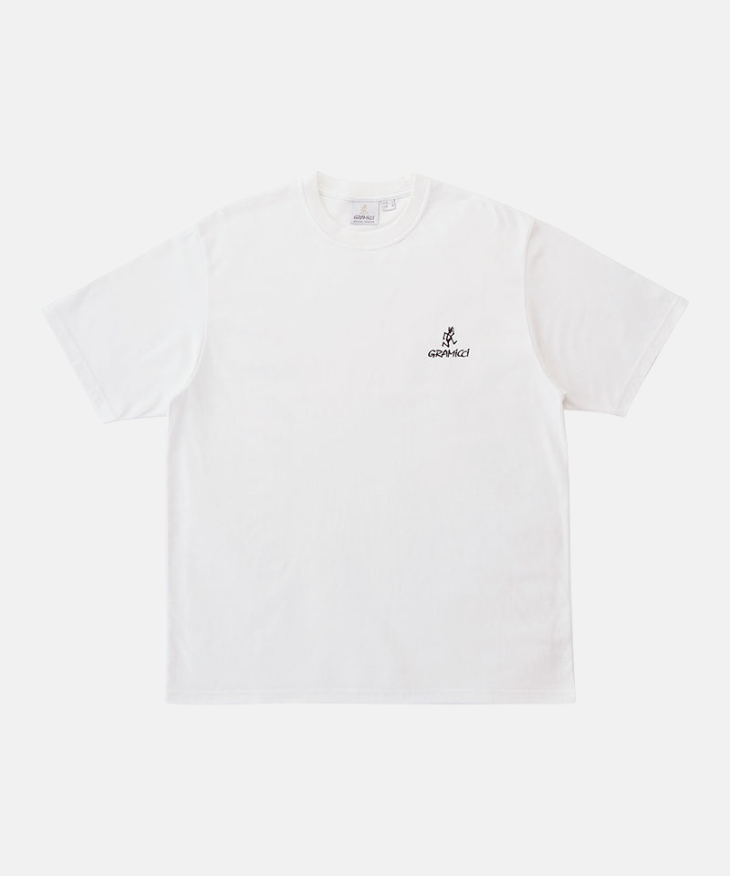Gramicci white One Point Logo Tee with a graphic against a light-tone background.