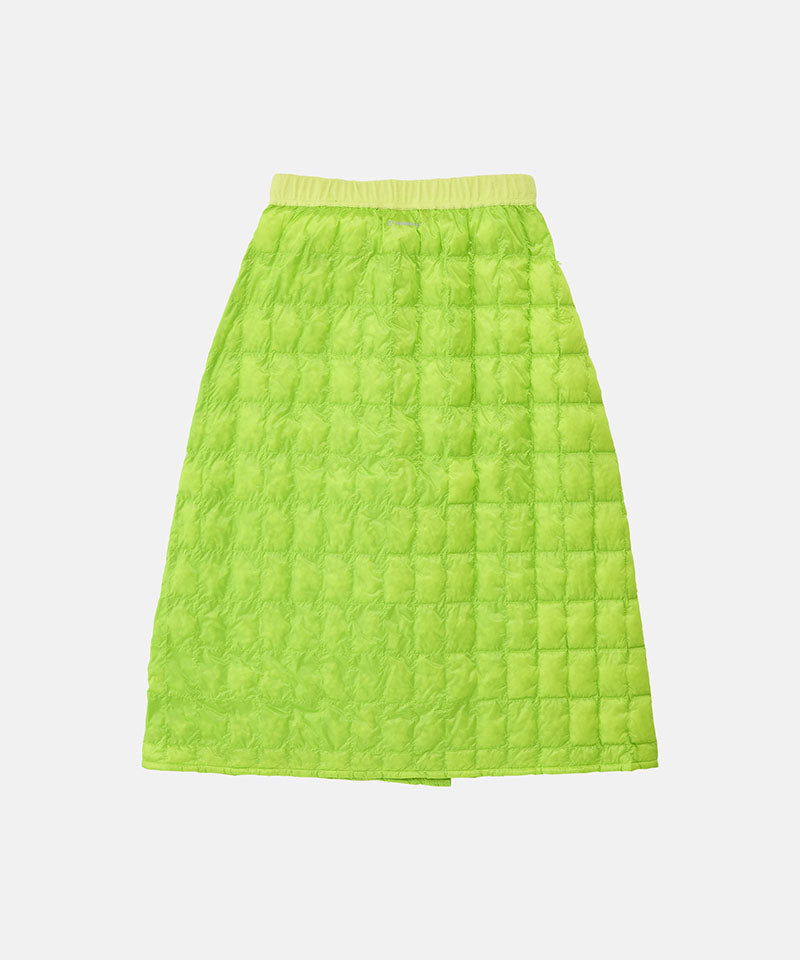 Back view of a lime colored Gramicci G-Zero Primaloft Skirt against a light-tone background.