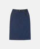 Rinsed indigo Gramicci Denim Carpenter Skirt against a light-tone background.