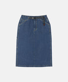 Stone colored Gramicci Denim Carpenter Skirt against a light-tone background.