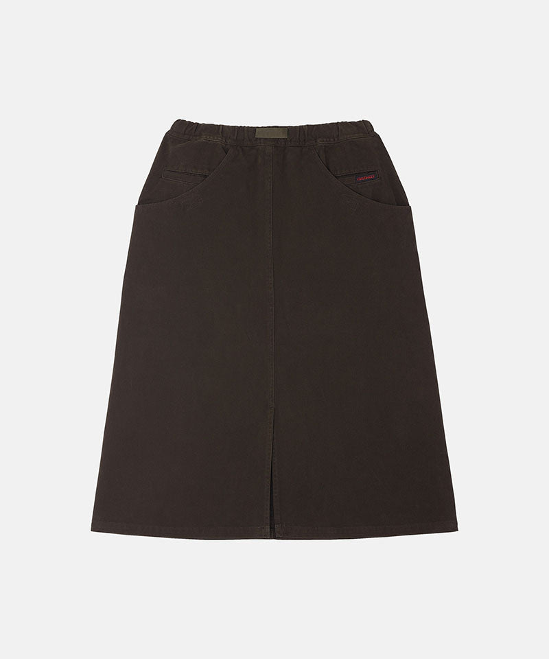 Back view of a coffee colored Gramicci Venture Skirt against a light-tone background.