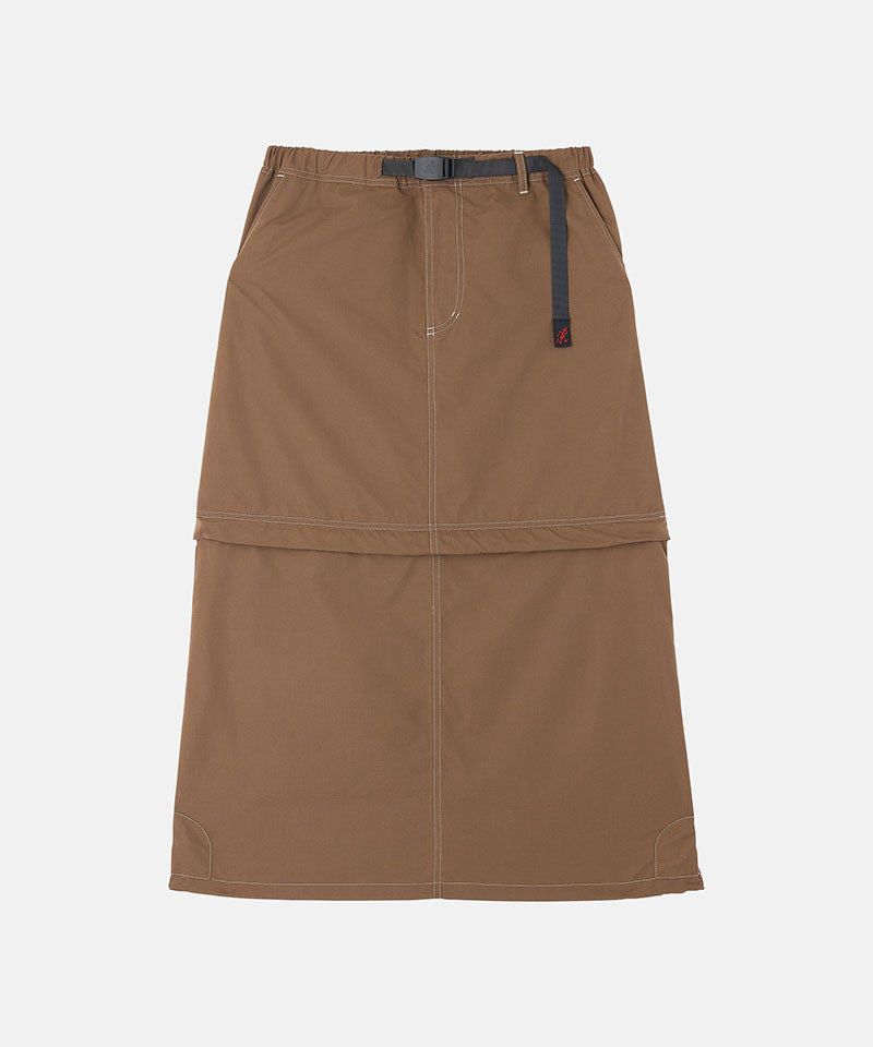 Deep brown women's Gramicci WR Convertible Skirt against a light-tone background.