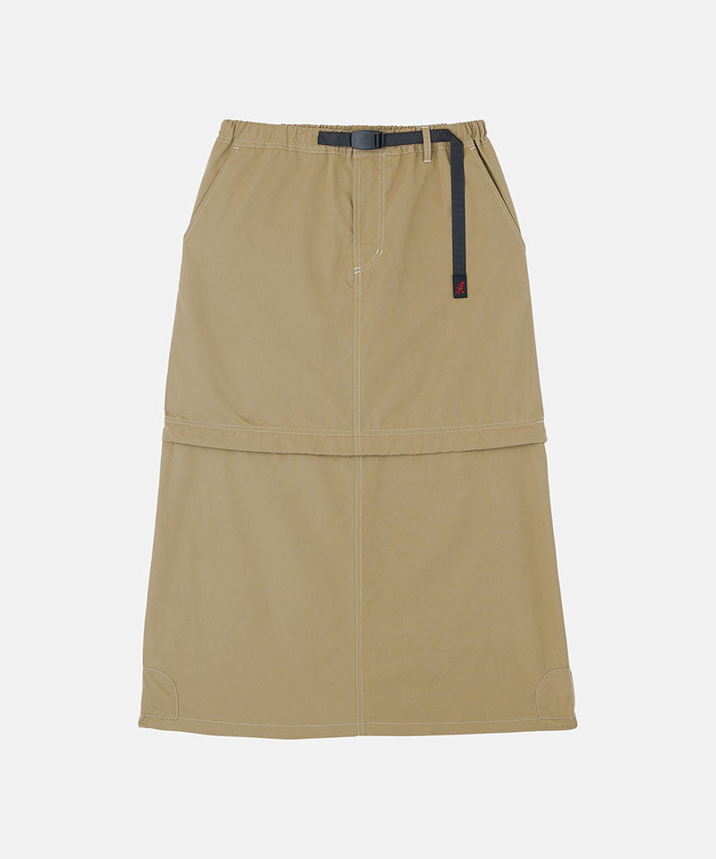 Khaki colored women's Gramicci WR Convertible Skirt against a light-tone background.