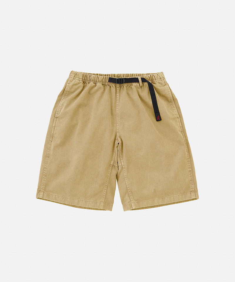 Gramicci Natural Dyed Jam Short in chino with a black belt against a light-tone background.
