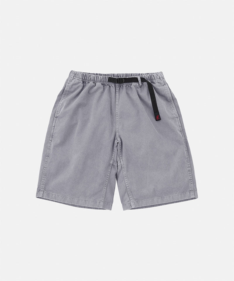 Gramicci Natural Dyed Jam Short in grey with a black belt against a light-tone background.
