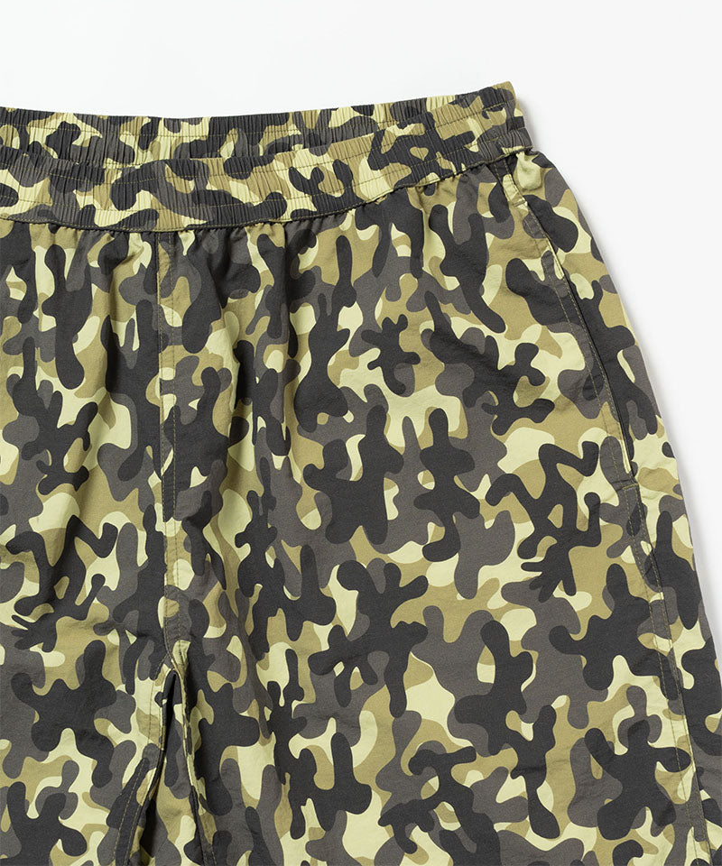 Camouflage-patterned shorts on a white background