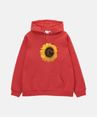 Red hoodie with a sunflower design on a white background