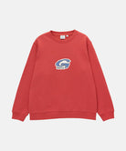 Red sweatshirt with a logo on a white background