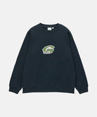 Black sweatshirt with a green logo on a light gray background