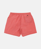 Back view of red checked Gramicci Grid Swim Shorts against a light-tone background.
