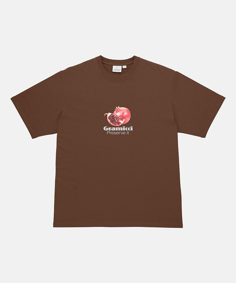 Gramicci  brown Pomegranate Tee with a graphic against a light-tone background.