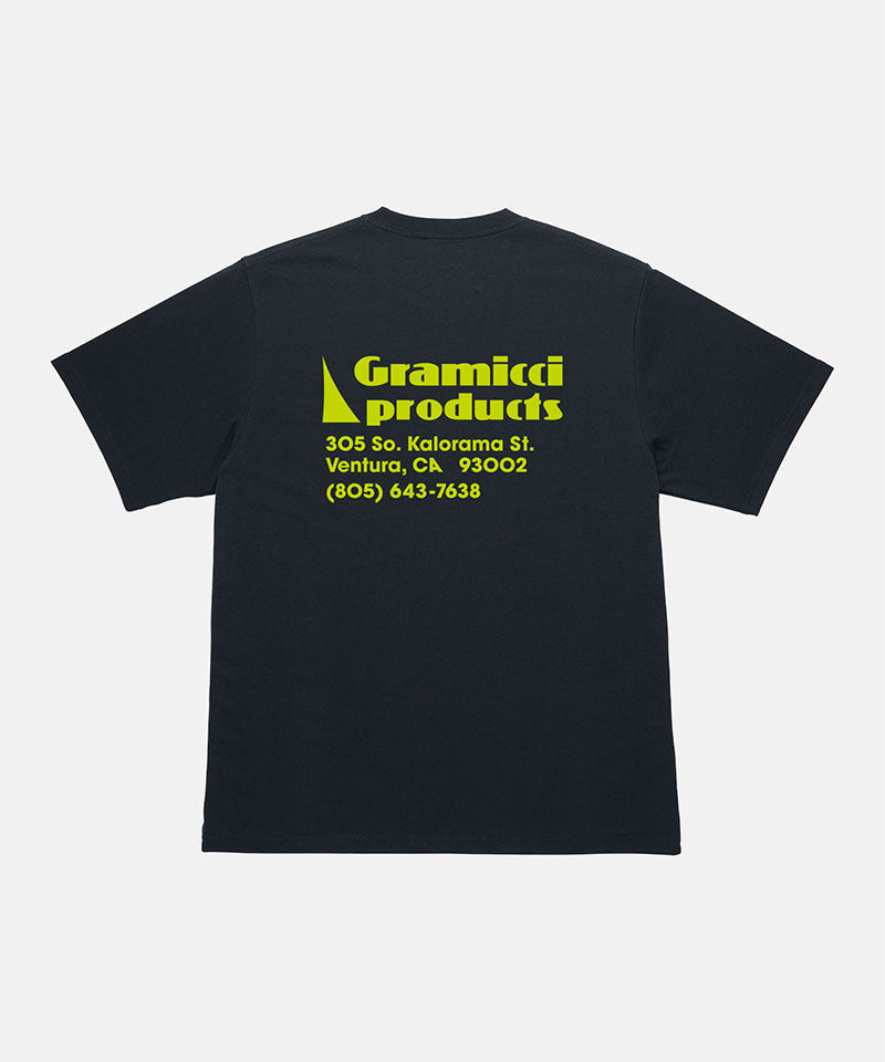 Gramicci vintage black G-Sail Tee with a yellow graphic against a light-tone background.