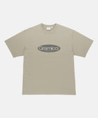 Beige t-shirt with 'Gramicci' logo on a white background