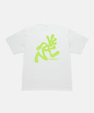 White t-shirt with green graphic design on a white background