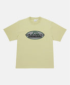 Gramicci foggy lime Gramicci Half Dome Tee with grey graphic against a light-tone background.