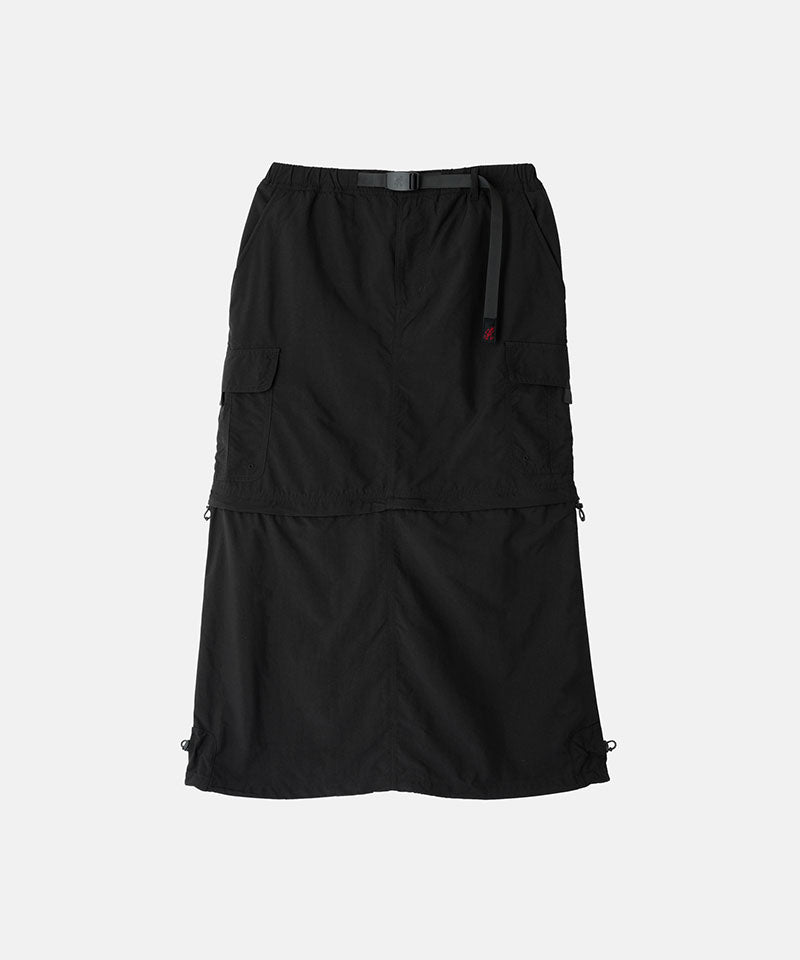 Gramicci Convertible Cargo Skirt in the color black on a light-tone background.