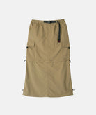 Gramicci Convertible Cargo Skirt in the color khaki on a light-tone background.